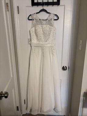 Ivory Lace Appliqué Bridal Gown with Illusion Neckline
